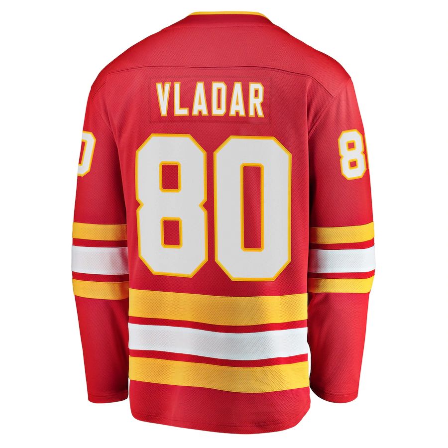 C.Flames #80 Daniel Vladar Fanatics Branded Home Breakaway Player Jersey Red Stitched American Hockey Jersey UNEC