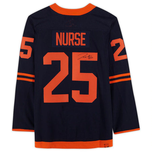 E.Oilers #25 Darnell Nurse Fanatics Authentic Autographed Alternate Jersey Navy Stitched American Hockey Jersey UNEC