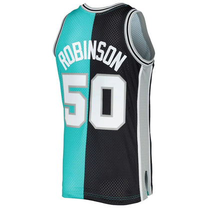 S.Antonio Spurs #50 David Robinson Mitchell & Ness Hardwood Classics 1998-99 Split Swingman Jersey Black-Teal Stitched American Basketball Jersey UNEC