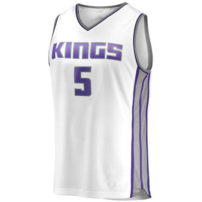 S.Kings #5 De'Aaron Fox Fanatics Branded Fast Break Player Replica Jersey Association Edition White Stitched American Basketball Jersey UNEC