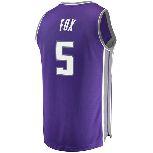 S.Kings #5 De'Aaron Fox Fanatics Branded Fast Break Player Replica Jersey  Icon Edition Purple Stitched American Basketball Jersey UNEC