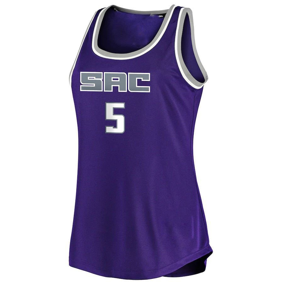 S.Kings #5 De'Aaron Fox  Fanatics Branded Women's Fast Break Tank Jersey Icon Edition Purple Stitched American Basketball Jersey UNEC