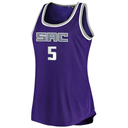 S.Kings #5 De'Aaron Fox  Fanatics Branded Women's Fast Break Tank Jersey Icon Edition Purple Stitched American Basketball Jersey UNEC