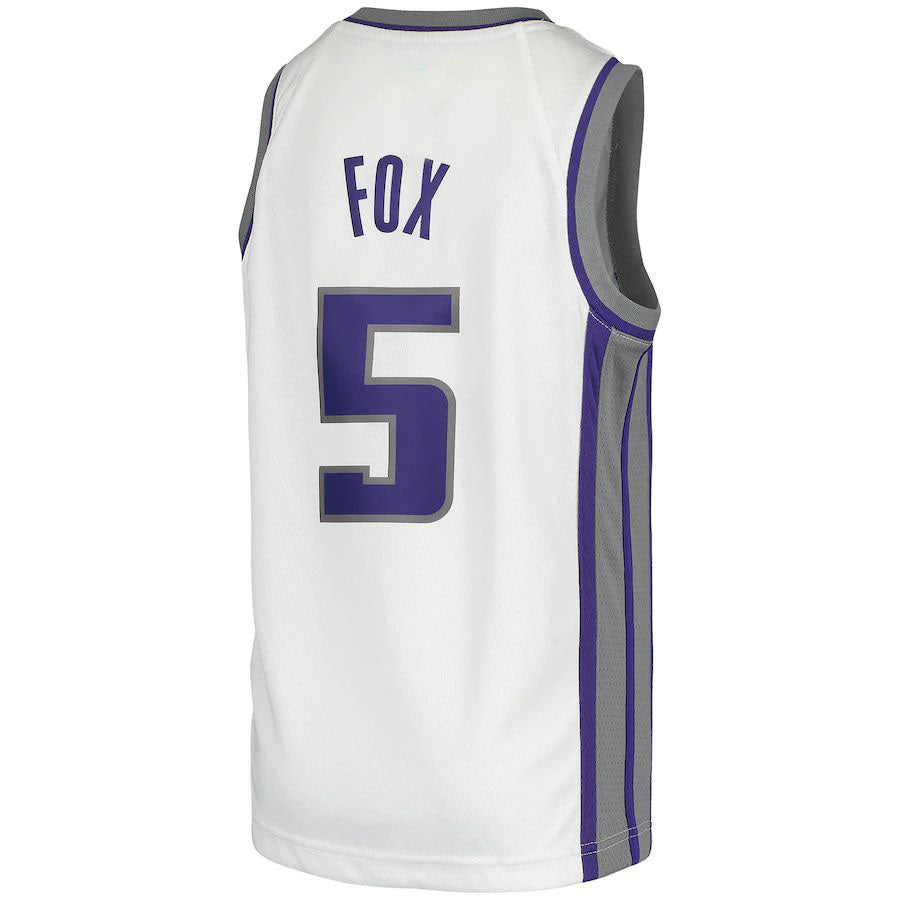 S.Kings #5 De'Aaron Fox Swingman Jersey Association Edition White Stitched American Basketball Jersey UNEC