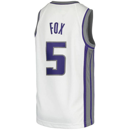 S.Kings #5 De'Aaron Fox Swingman Jersey Association Edition White Stitched American Basketball Jersey UNEC