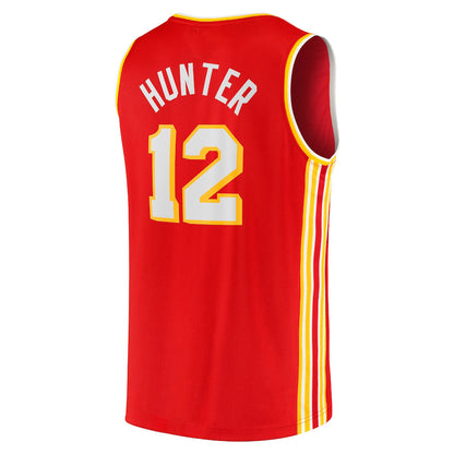 A.Hawks #12 De'Andre Hunter Fanatics Branded 2021-22 Fast Break Replica Jersey Icon Edition Red Stitched American Basketball Jersey UNEC