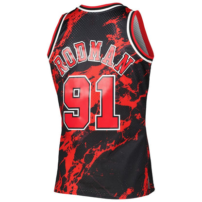 C.Bulls #91 Dennis Rodman Mitchell & Ness 1995-96 Hardwood Classics Marble Swingman Jersey Black Stitched American Basketball Jersey UNEC