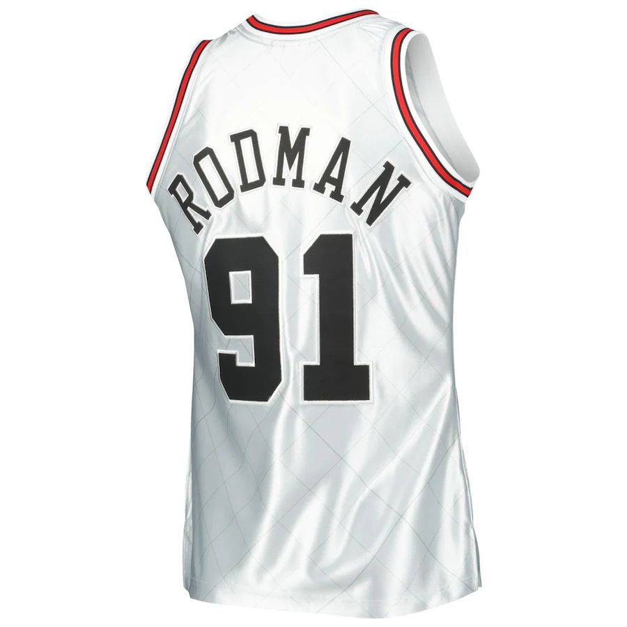 C.Bulls #91 Dennis Rodman Mitchell & Ness 1997-98 Hardwood Classics 75th Anniversary Swingman Jersey Platinum Stitched American Basketball Jersey UNEC