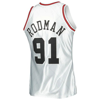 C.Bulls #91 Dennis Rodman Mitchell & Ness 1997-98 Hardwood Classics 75th Anniversary Swingman Jersey Platinum Stitched American Basketball Jersey UNEC