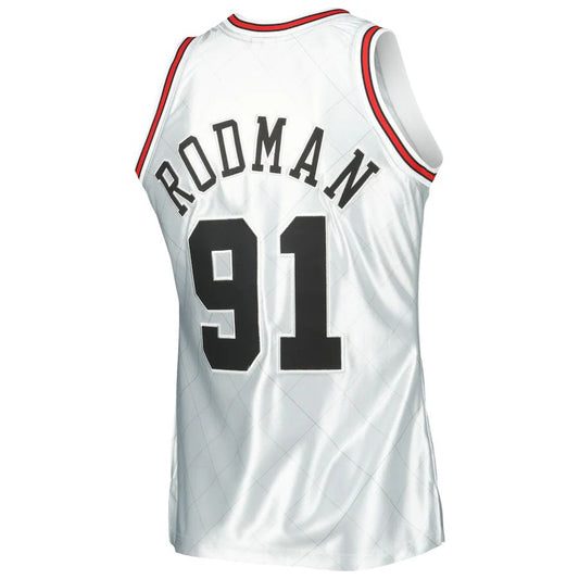 C.Bulls #91 Dennis Rodman Mitchell & Ness 1997-98 Hardwood Classics 75th Anniversary Swingman Jersey Platinum Stitched American Basketball Jersey UNEC