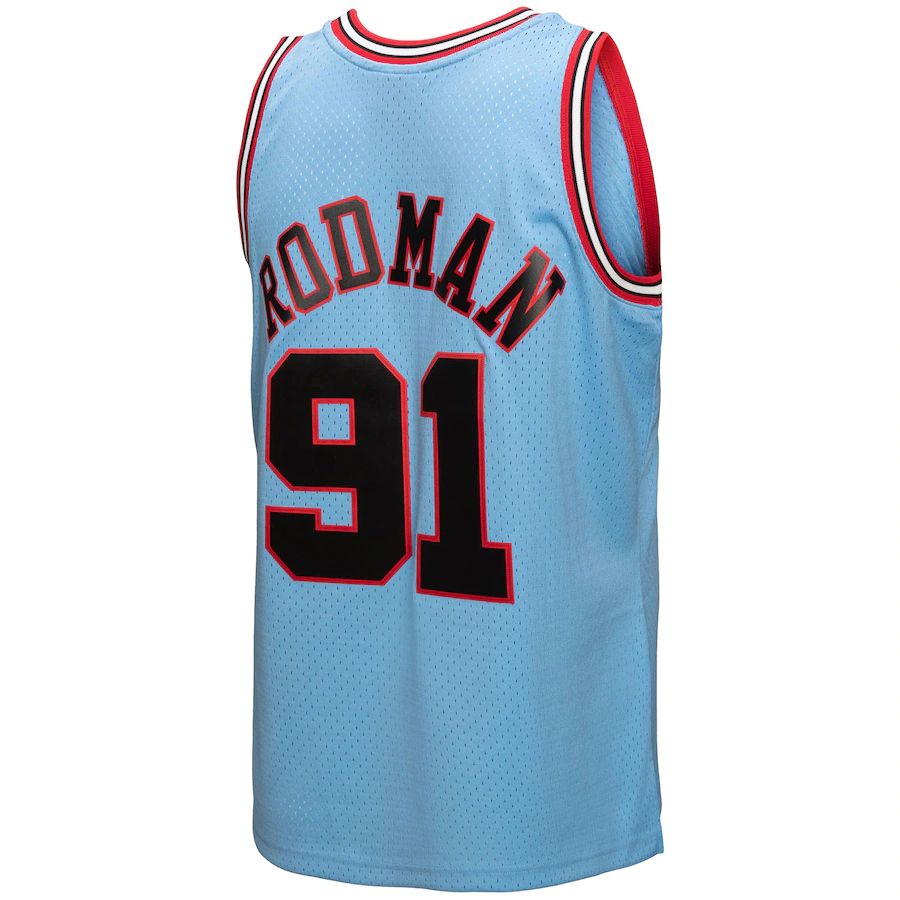 C.Bulls #91 Dennis Rodman Mitchell & Ness 1997-98 Hardwood Classics Reload 3.0 Swingman Jersey Light Blue Stitched American Basketball Jersey UNEC