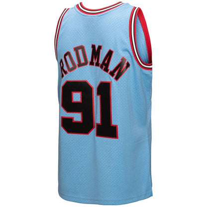 C.Bulls #91 Dennis Rodman Mitchell & Ness 1997-98 Hardwood Classics Reload 3.0 Swingman Jersey Light Blue Stitched American Basketball Jersey UNEC