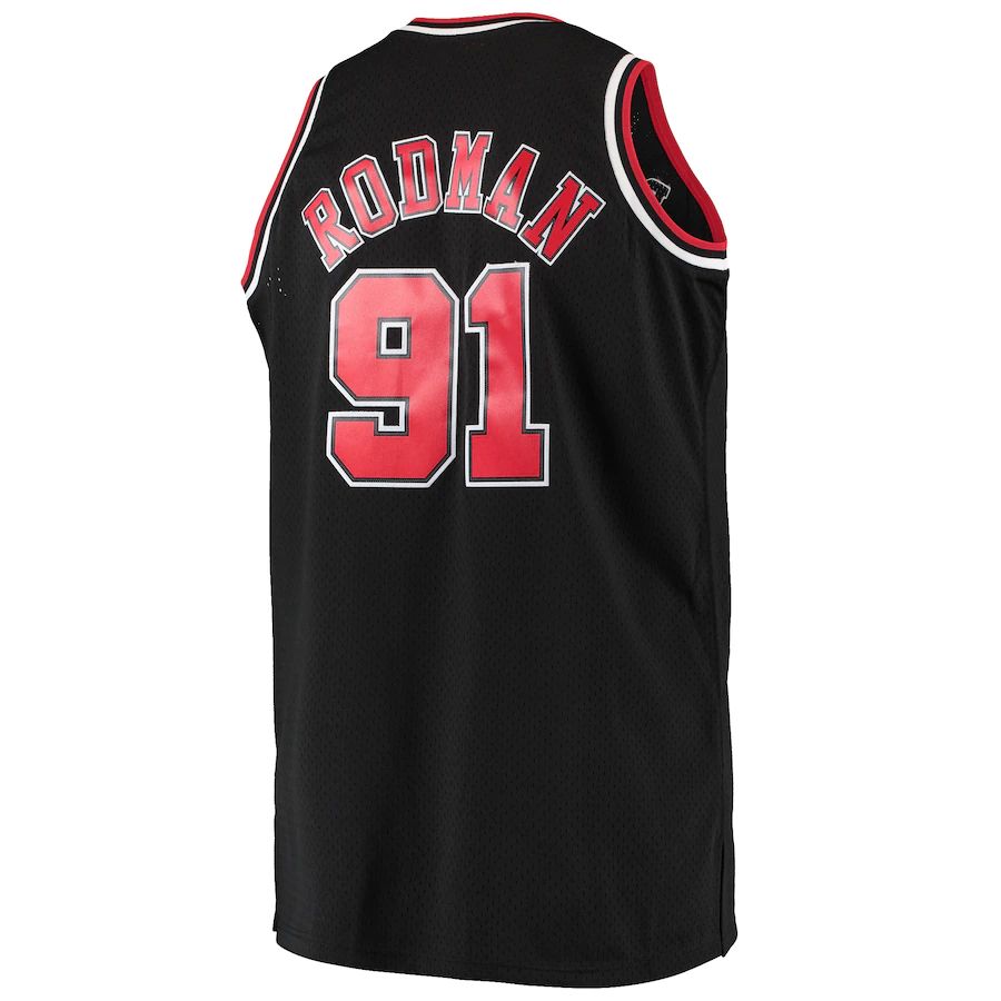 C.Bulls #91 Dennis Rodman Mitchell & Ness Big & Tall Hardwood Classics Swingman Jersey Black Stitched American Basketball Jersey UNEC