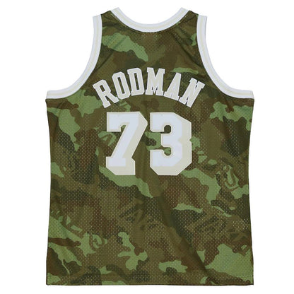 LA.Lakers #73 Dennis Rodman Mitchell & Ness Unisex Hardwood Classics 1998-99 Ghost Green Swingman Jersey Camo Stitched American Basketball Jersey UNEC