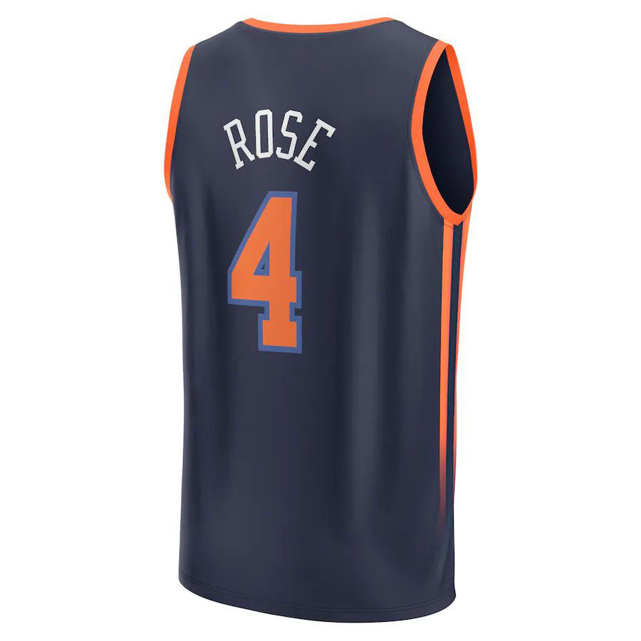NY.Knicks #4 Derrick Rose Fanatics Branded 2022-23 Fast Break Replica Jersey Statement Edition Navy Stitched American Basketball Jersey UNEC