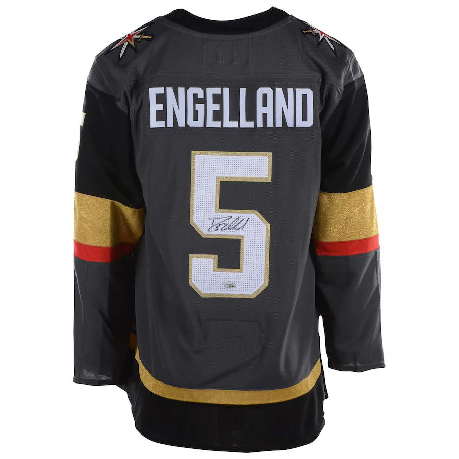 V.Golden Knights #5 Deryk Engelland Fanatics Authentic Autographed Black Gray Stitched American Hockey Jersey UNEC