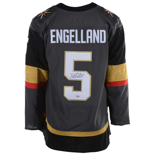 V.Golden Knights #5 Deryk Engelland Fanatics Authentic Autographed Black Gray Stitched American Hockey Jersey UNEC
