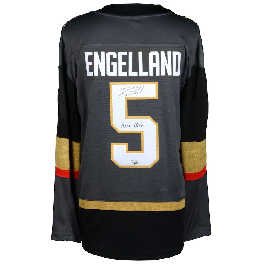 V.Golden Knights #5 Deryk Engelland Fanatics Authentic Autographed Breakaway Jersey with Vegas Born Inscription Gray Stitched American Hockey Jersey UNEC