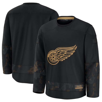 D.Red Wings Fanatics 2024 Military Appreciation Practice Jersey - Black Stitched American Hockey Jersey UNEC