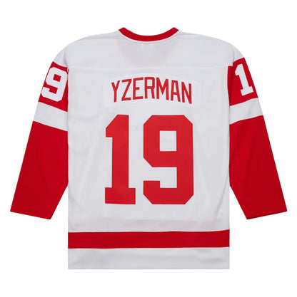 D.Red Wings #19 Steve Yzerman Mitchell & Ness 1983-84 Blue Line Player Jersey - White American Hockey Jersey UNEC