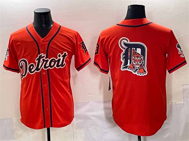 Detroit Tigers Team Big Logo Orange With Patch Vapor Premier Limited Stitched Baseball Jersey