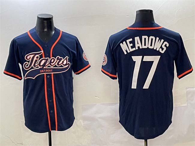 Detroit Tigers #17 Parker Meadows Navy With Patch Cool Base Stitched Baseball Jersey