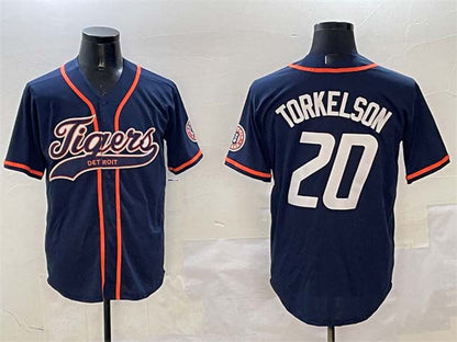 Detroit Tigers #20 Spencer Torkelson Navy With Patch Cool Base Stitched Baseball Jersey