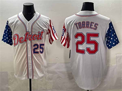 Detroit Tigers #25 Gleyber Torres White 2025 Memorial Day Vapor Premier Limited Stitched Baseball Jersey