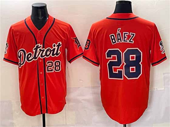 Detroit Tigers #28 Javier B¨¢ez Orange With Patch Vapor Premier Limited Stitched Baseball Jersey
