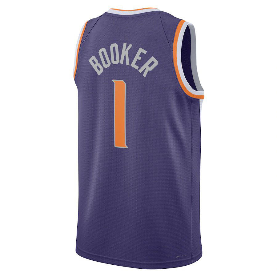 P.Suns #1 Devin Booker Unisex 2022-23 Swingman Jersey Icon Edition Purple Stitched American Basketball Jersey UNEC
