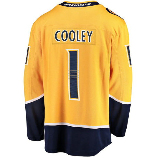 N.Predators #1 Devin Cooley Fanatics Branded Home Breakaway Player Jersey  Gold Stitched American Hockey Jersey UNEC