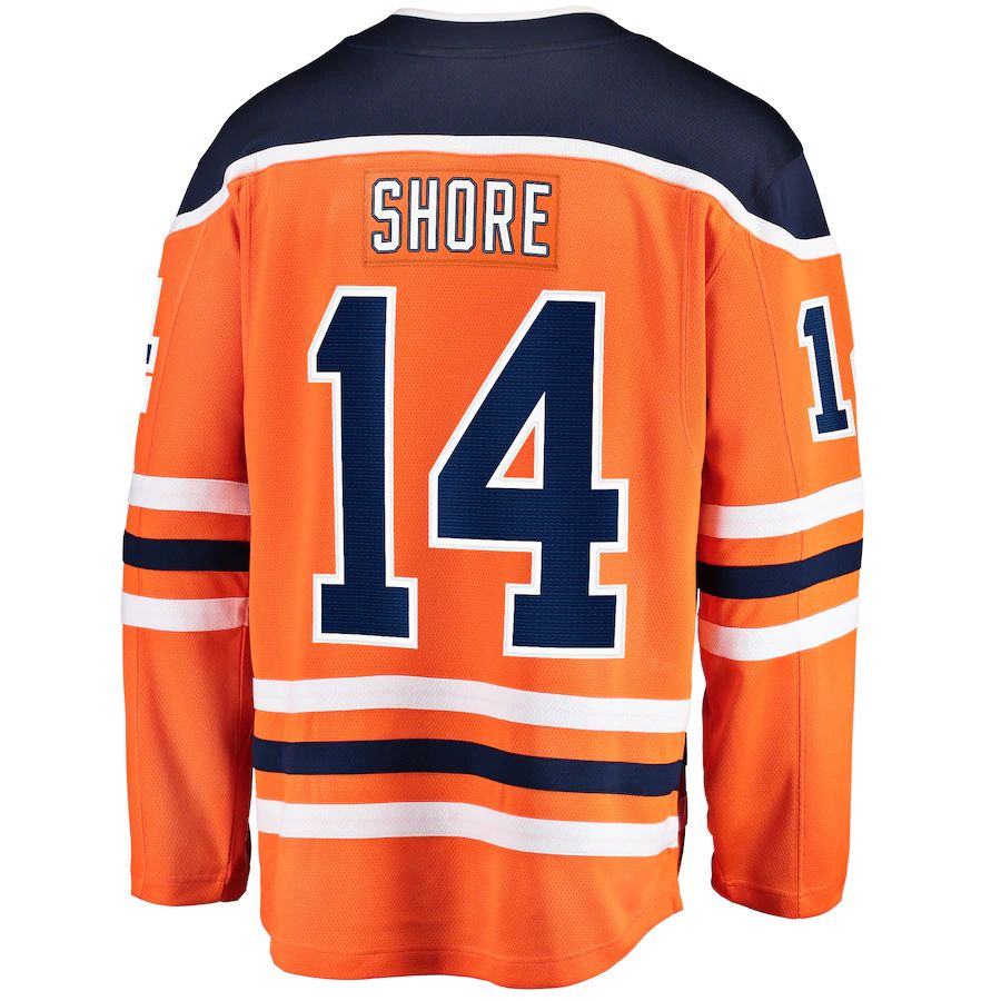 E.Oilers #14 Devin Shore Fanatics Branded Home Breakaway Player Jersey Orange Stitched American Hockey Jersey UNEC