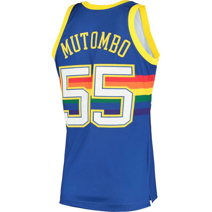D.Nuggets #55 Dikembe Mutombo Mitchell & Ness 1991 Hardwood Classics Authentic Jersey Royal Stitched American Basketball Jersey UNEC