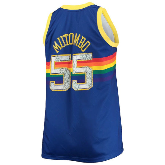 D.Nuggets #55 Dikembe Mutombo Mitchell & Ness Big & Tall 1991-92 75th Anniversary Diamond Swingman Jersey Royal Stitched American Basketball Jersey UNEC
