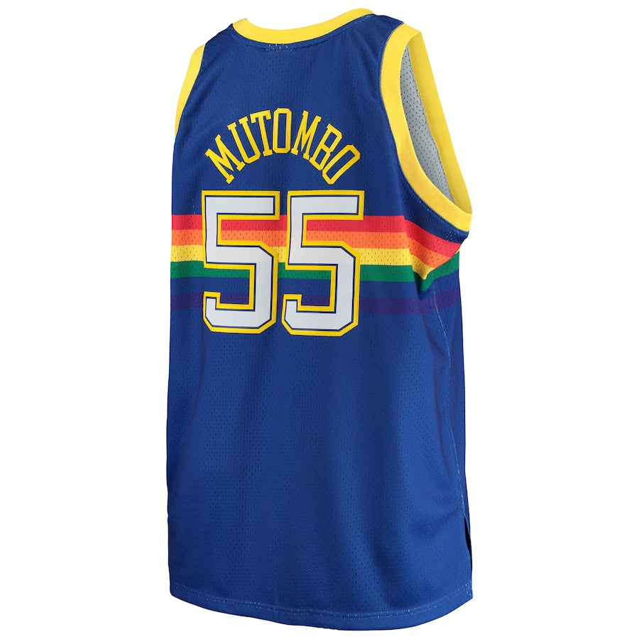 D.Nuggets #55 Dikembe Mutombo Mitchell & Ness Big & Tall Hardwood Classics Jersey  Royal Stitched American Basketball Jersey UNEC