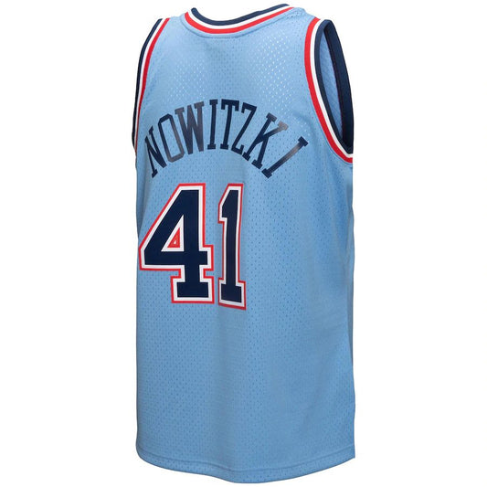D.Mavericks #41 Dirk Nowitzki Mitchell & Ness 1998-99 Hardwood Classics Reload 3.0 Swingman Jersey Light Blue Stitched American Basketball Jersey UNEC