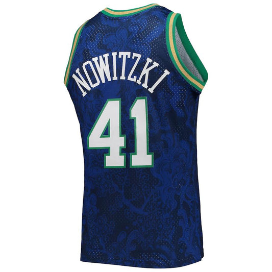 D.Mavericks #41 Dirk Nowitzki Mitchell & Ness Hardwood Classics 1998-99 Lunar New Year Swingman Jersey Blue Stitched American Basketball Jersey UNEC