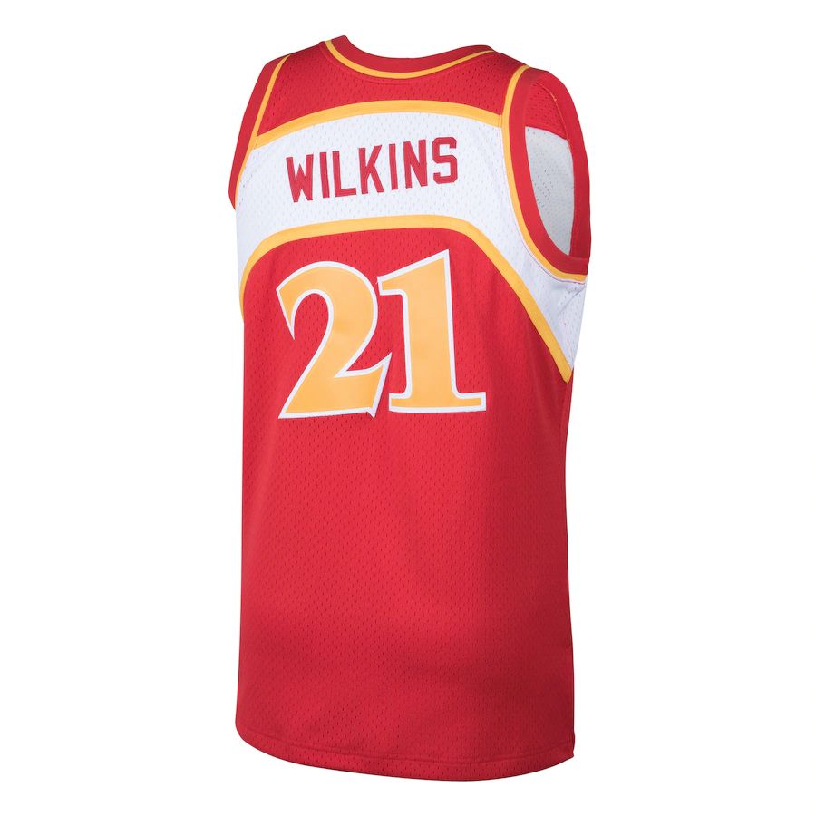 A.Hawks #21 Dominique Wilkins Mitchell & Ness 1986-87 Hardwood Classics Swingman Jersey Red Stitched American Basketball Jersey UNEC