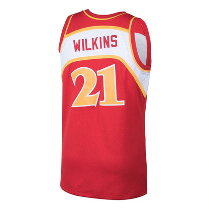 A.Hawks #21 Dominique Wilkins Mitchell & Ness 1986-87 Hardwood Classics Swingman Jersey Red Stitched American Basketball Jersey UNEC