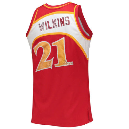 A.Hawks #21 Dominique Wilkins Mitchell & Ness 1996-97 Hardwood Classics 75th Anniversary Diamond Swingman Jersey Red Stitched American Basketball Jersey UNEC