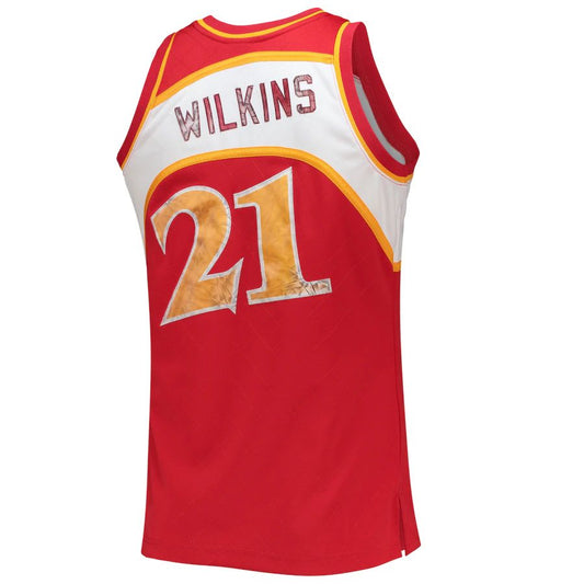 A.Hawks #21 Dominique Wilkins Mitchell & Ness 1996-97 Hardwood Classics 75th Anniversary Diamond Swingman Jersey Red Stitched American Basketball Jersey UNEC
