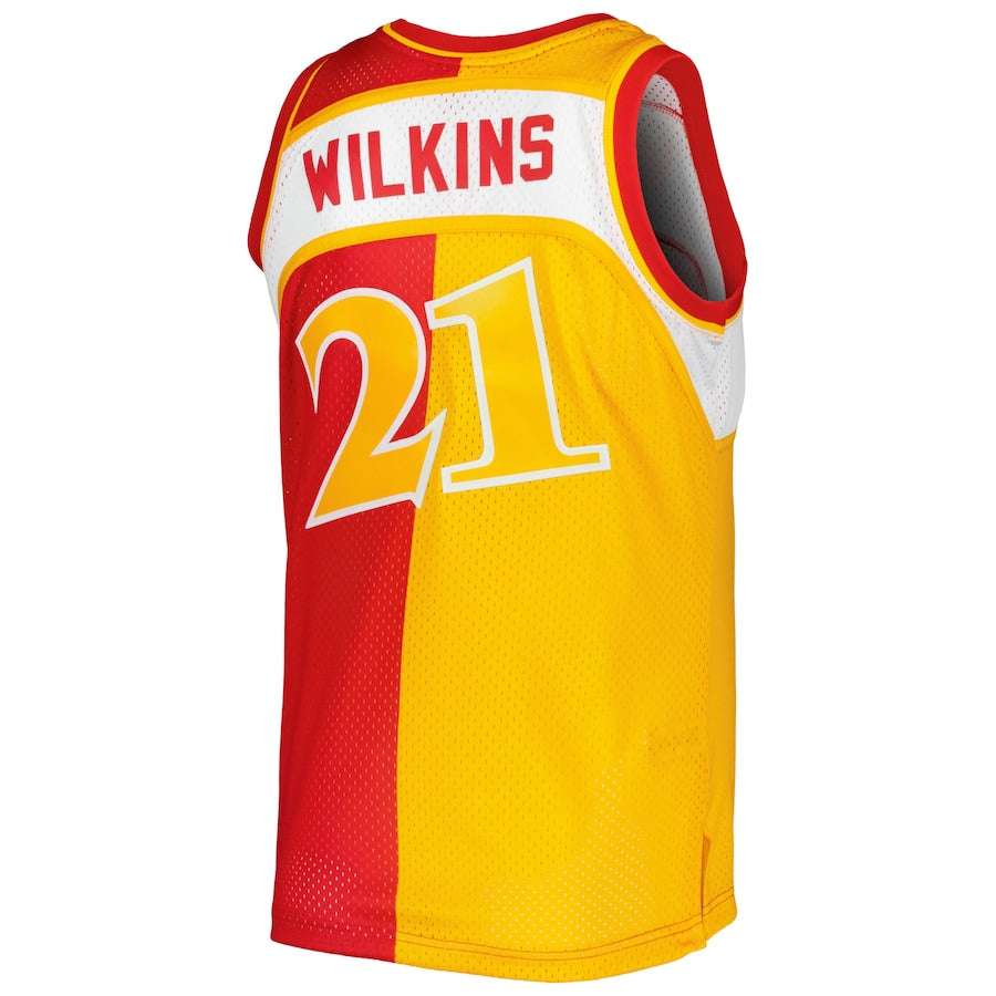 A.Hawks #21 Dominique Wilkins Mitchell & Ness Hardwood Classics 1986-87 Split Swingman Jersey Red Stitched American Basketball Jersey UNEC