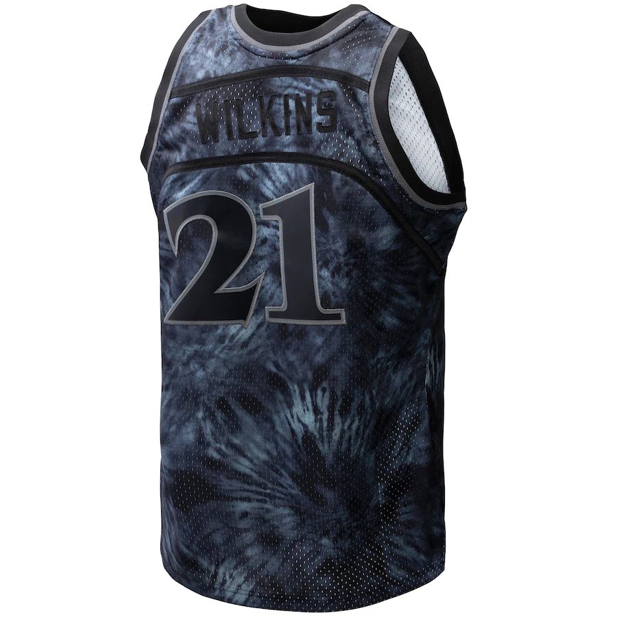 A.Hawks #21 Dominique Wilkins Mitchell & Ness Unisex Hardwood Classics 1986-87 Tie-Dye Swingman Jersey Black Stitched American Basketball Jersey UNEC