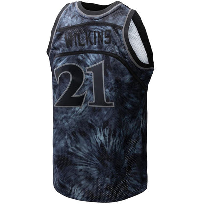 A.Hawks #21 Dominique Wilkins Mitchell & Ness Unisex Hardwood Classics 1986-87 Tie-Dye Swingman Jersey Black Stitched American Basketball Jersey UNEC