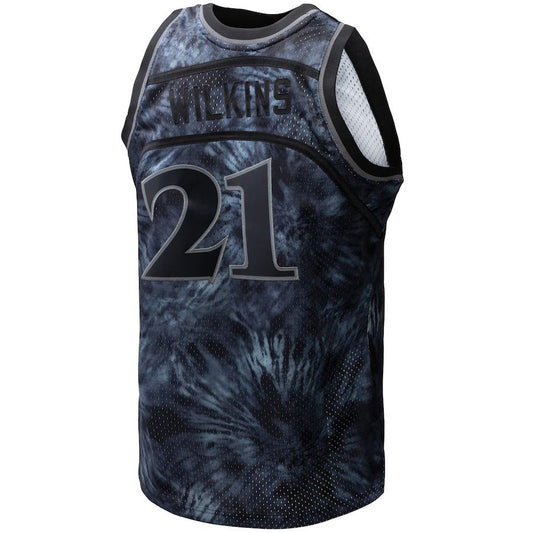 A.Hawks #21 Dominique Wilkins Mitchell & Ness Unisex Hardwood Classics 1986-87 Tie-Dye Swingman Jersey Black Stitched American Basketball Jersey UNEC