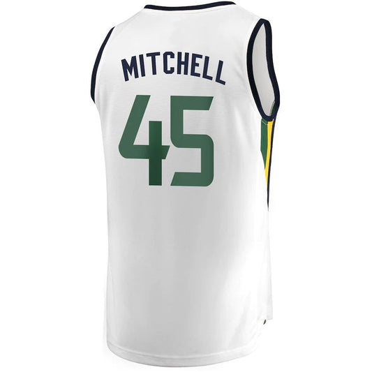 U.Jazz #45 Donovan Mitchell Fanatics Branded Fast Break Replica Jersey White Association Edition Stitched American Basketball Jersey UNEC