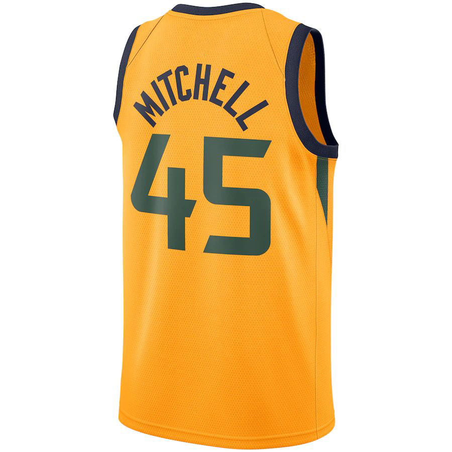 U.Jazz #45 Donovan Mitchell Replica Swingman Jersey Gold Statement Edition Stitched American Basketball Jersey UNEC