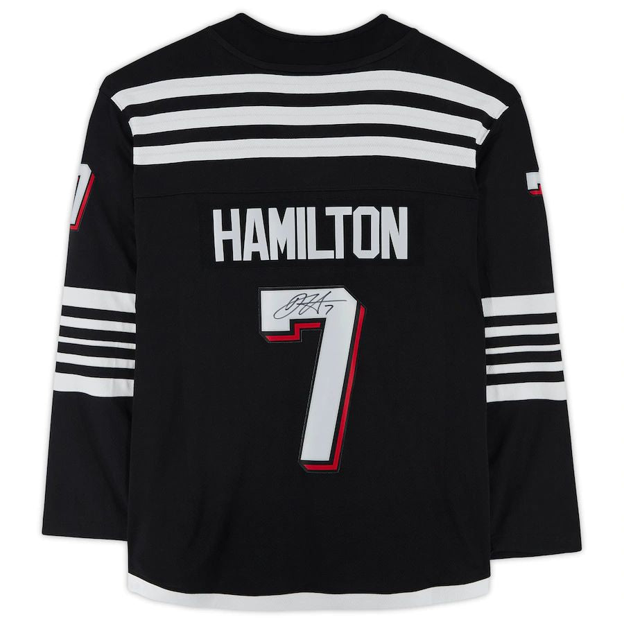 NJ.Devils #7 Dougie Hamilton Fanatics Authentic Autographed Branded Alternate Breakaway Jersey Black Stitched American Hockey Jersey UNEC