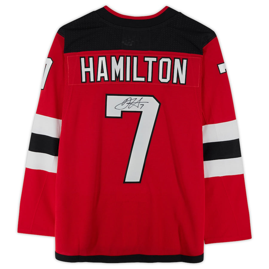 NJ.Devils #7 Dougie Hamilton Fanatics Authentic Autographed Jersey Red Stitched American Hockey Jersey UNEC