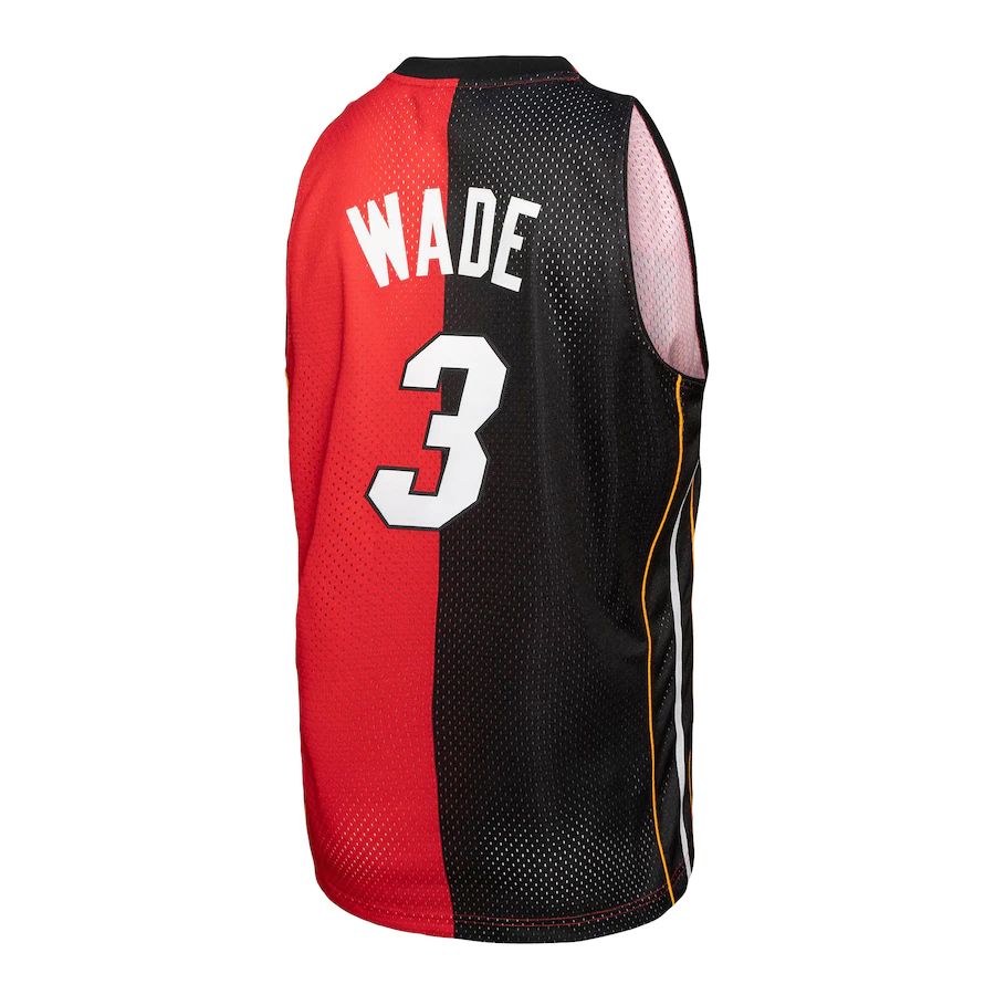 M.Heat #3 Dwyane Wade Mitchell & Ness Big & Tall Hardwood Classics 2005-06 Split Swingman Jersey BlackRed Stitched American Basketball Jersey UNEC